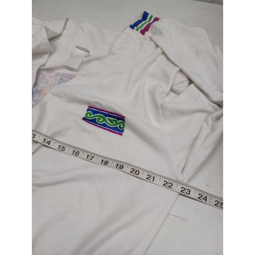 Vtg Jantzen Cardigan Sweater White Blue Purple V Neck Art Wear Sz L - Picture 8 of 10